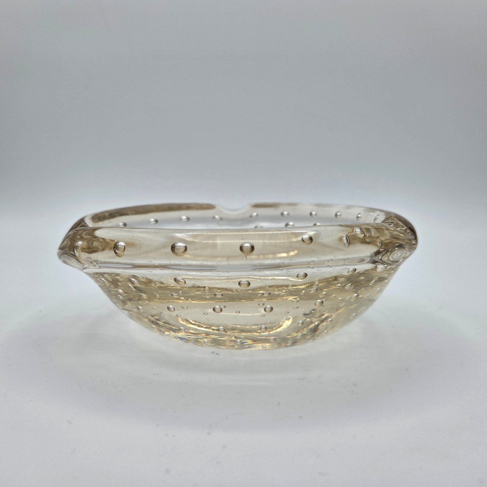 Daum MCM Crystal Bubble Glass Ashtray Signed w/ Cross of Lorraine, Nancy France