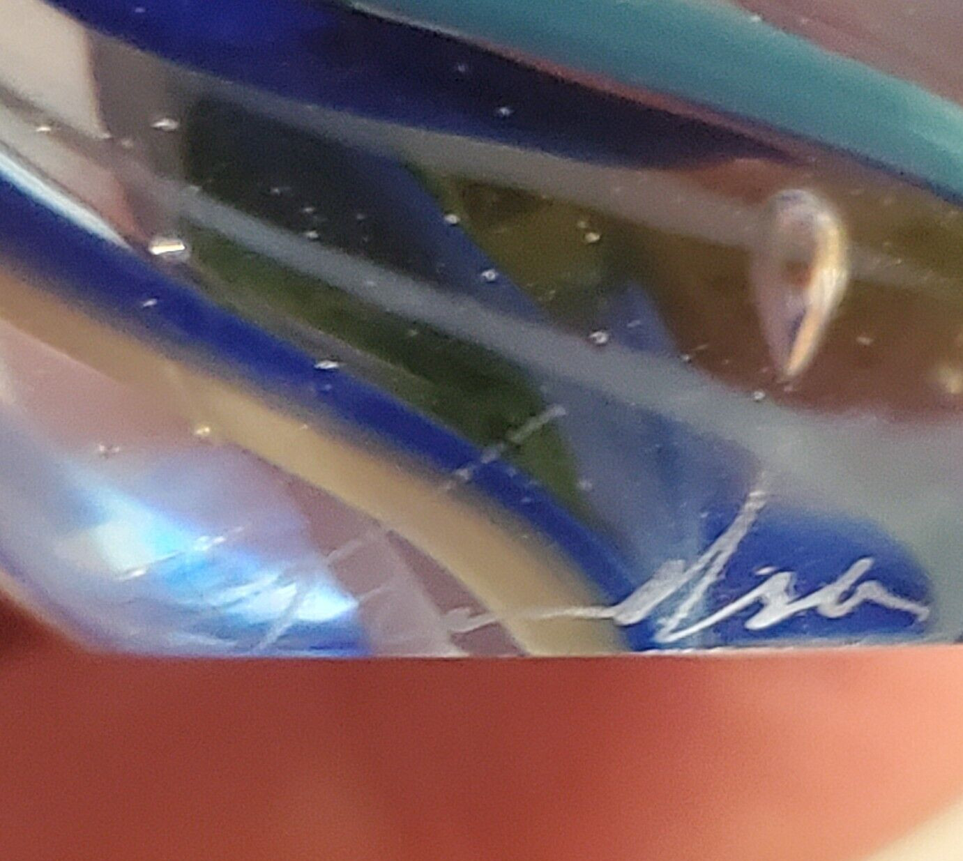 Vintage Signed Blown Glass Paperweight Cobalt Blue Swirl