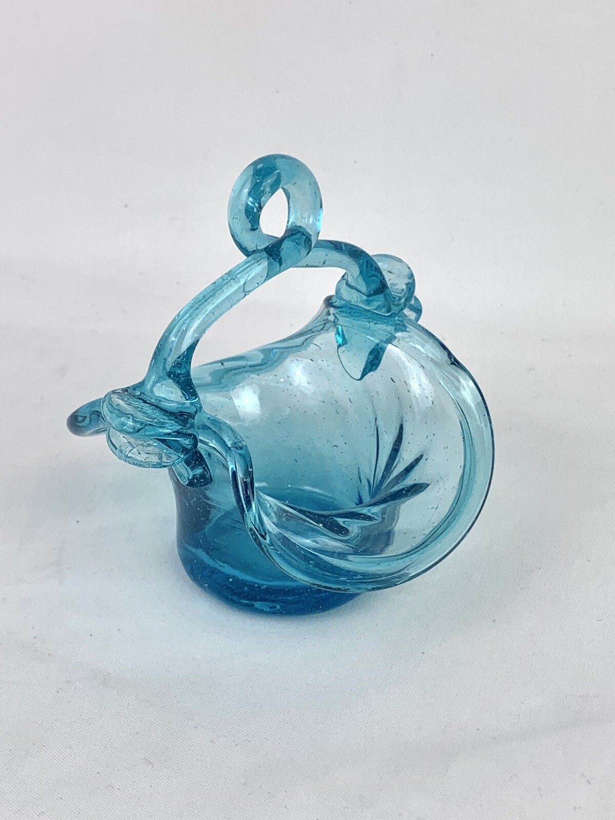 Lot of 6 Vtg Small Hand Blown Glass Baskets Blue Turquoise Table Decor Filler