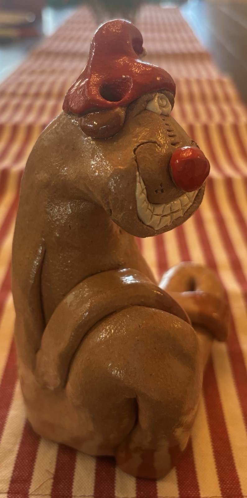 Nancy Hicks Folk Art Pottery Christmas Reindeer 7” Toothy Grin Appalachian