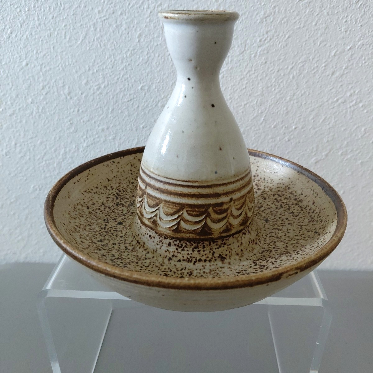 Sondahl Artisan Pottery Candle Holder Speckled Cream and Brown Handmade Prairie