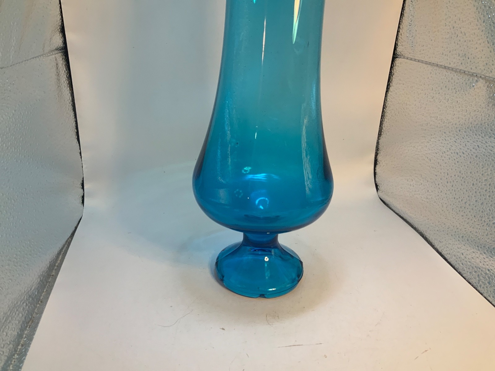 Vintage MCM LE Smith 14’’ tall Peacock Blue Smoothie Pedestal Swung Vase Flaws