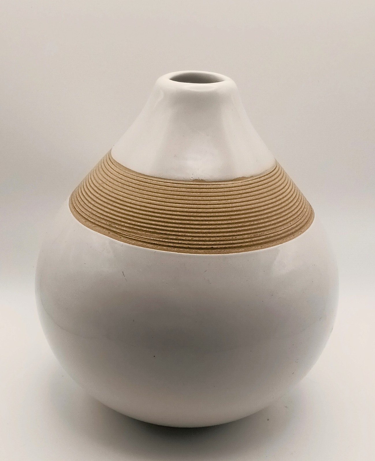 ​Margie’s Garden Ceramic Bud Vase White Glaze Textured Stoneware Band 5.5″ MCM
