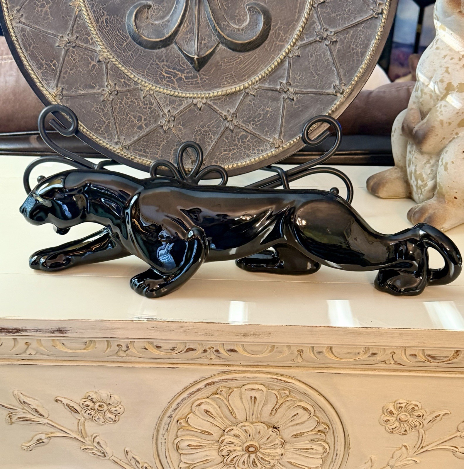 VTG MCM Royal Haeger Pottery Black Ceramic Panther Sculpture 18″