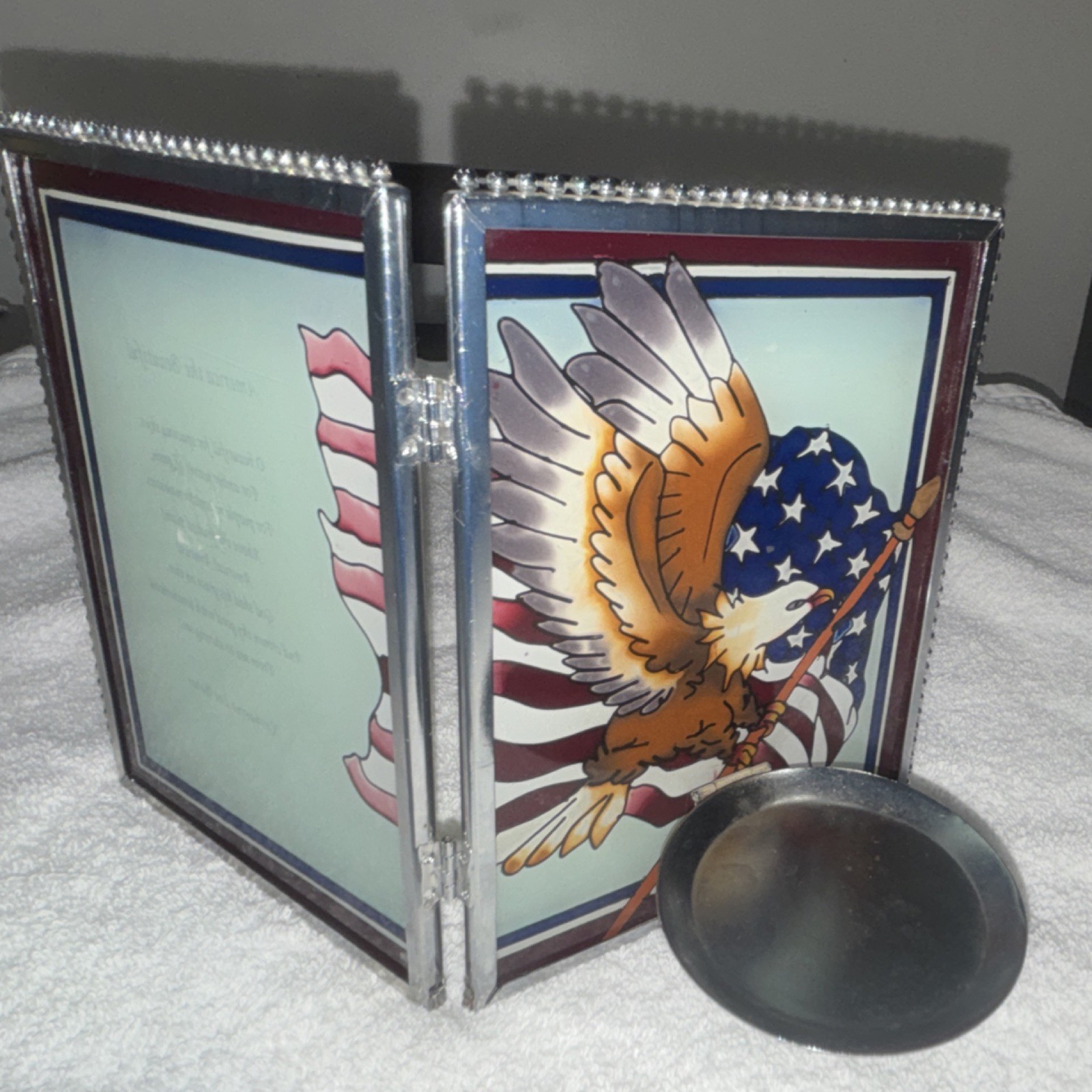 Patriotic Bald Eagle American Flag Multicolor Glass Metal Suncatcher