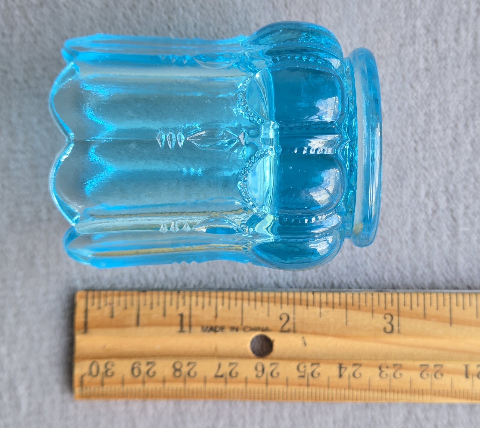Degenhart Uranium Toothpick Holder Sapphire Blue UV Glass Beaded Oval 1950s-60s