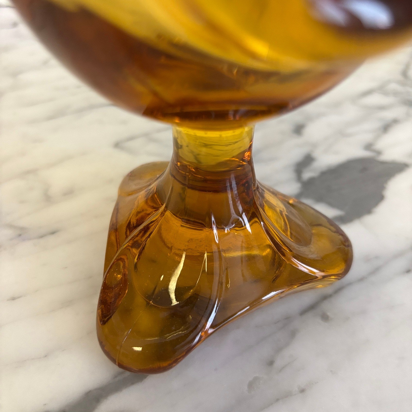 Viking Amber Glass Handkerchief Dish Vase 8″ Six Petal Pedestal MCM