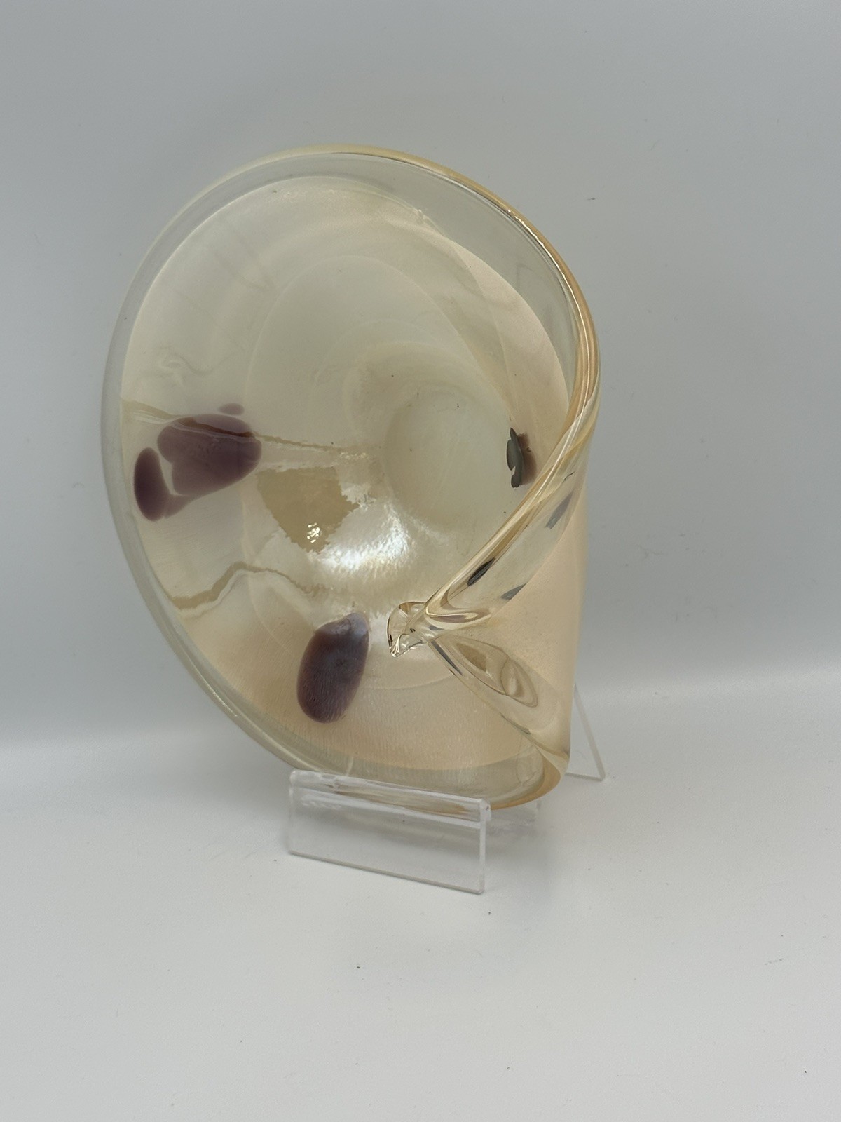 Gold Iridescent Folded Rim Italian Hand Blown Art Glass Console Bowl