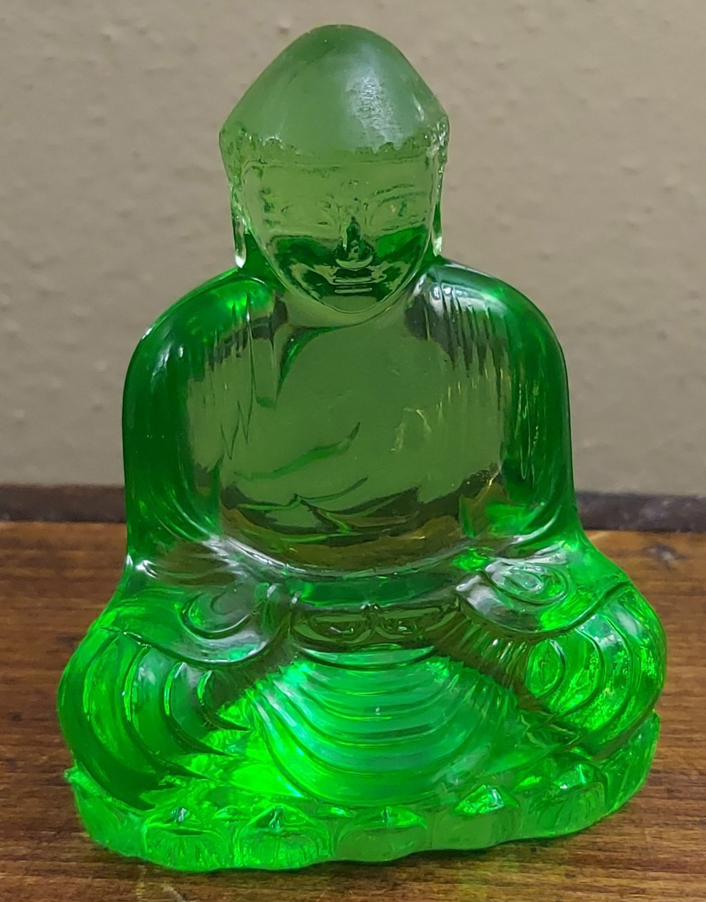 Antique Green Uranium Vaseline Glass Buddha Figure PV France? SUPER RARE!