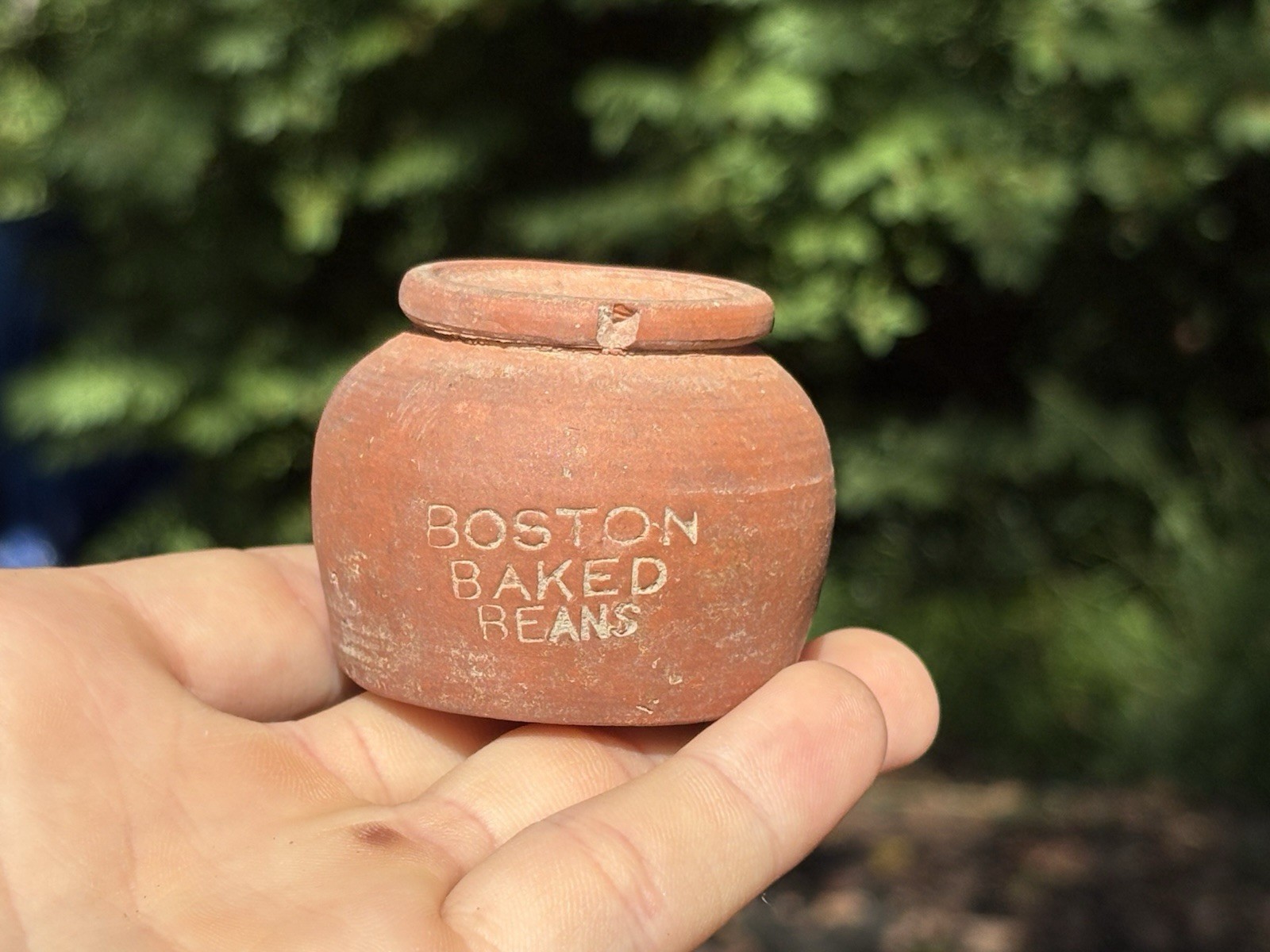 BOSTON BAKED BEANS ANTIQUE CROCK 1890s RED WARE PRIVY DUG NEW JERSEY CUTE