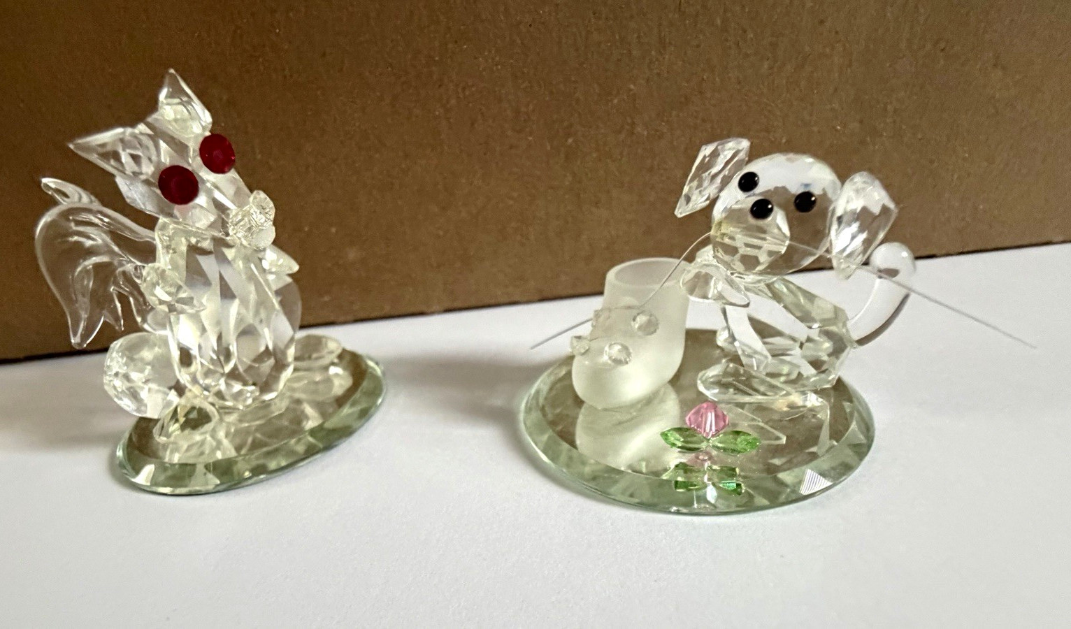 Vintage Crystal World Figurine Lot Baby Dragon Red Eyes & Hush Puppy Dog Boot