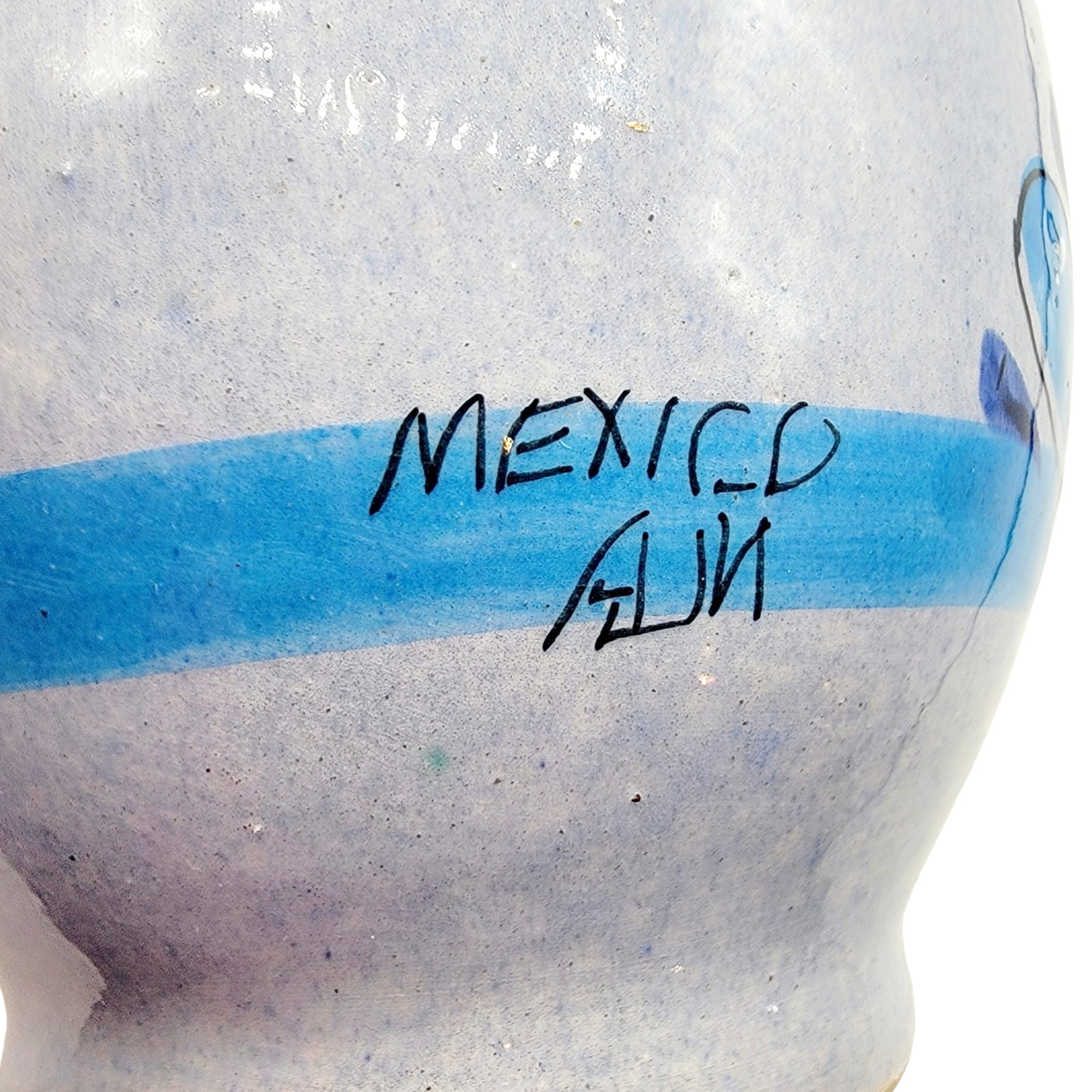 Vintage Tonala Mexican Pottery Vase Blue Bird Floral Hand Painted 11.5″ Signed