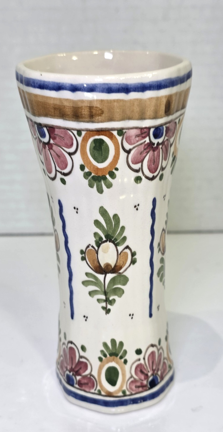 DP De Delftse Pauw Bud Vase Hand Painted Artist Signed Floral READ