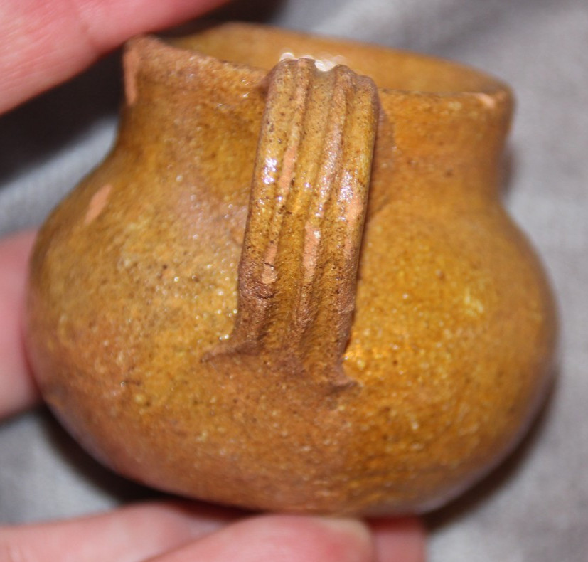 Vintage Handmade Pottery Pitcher Small Rustic Primitive Folk-art 1-3/4″ Tall