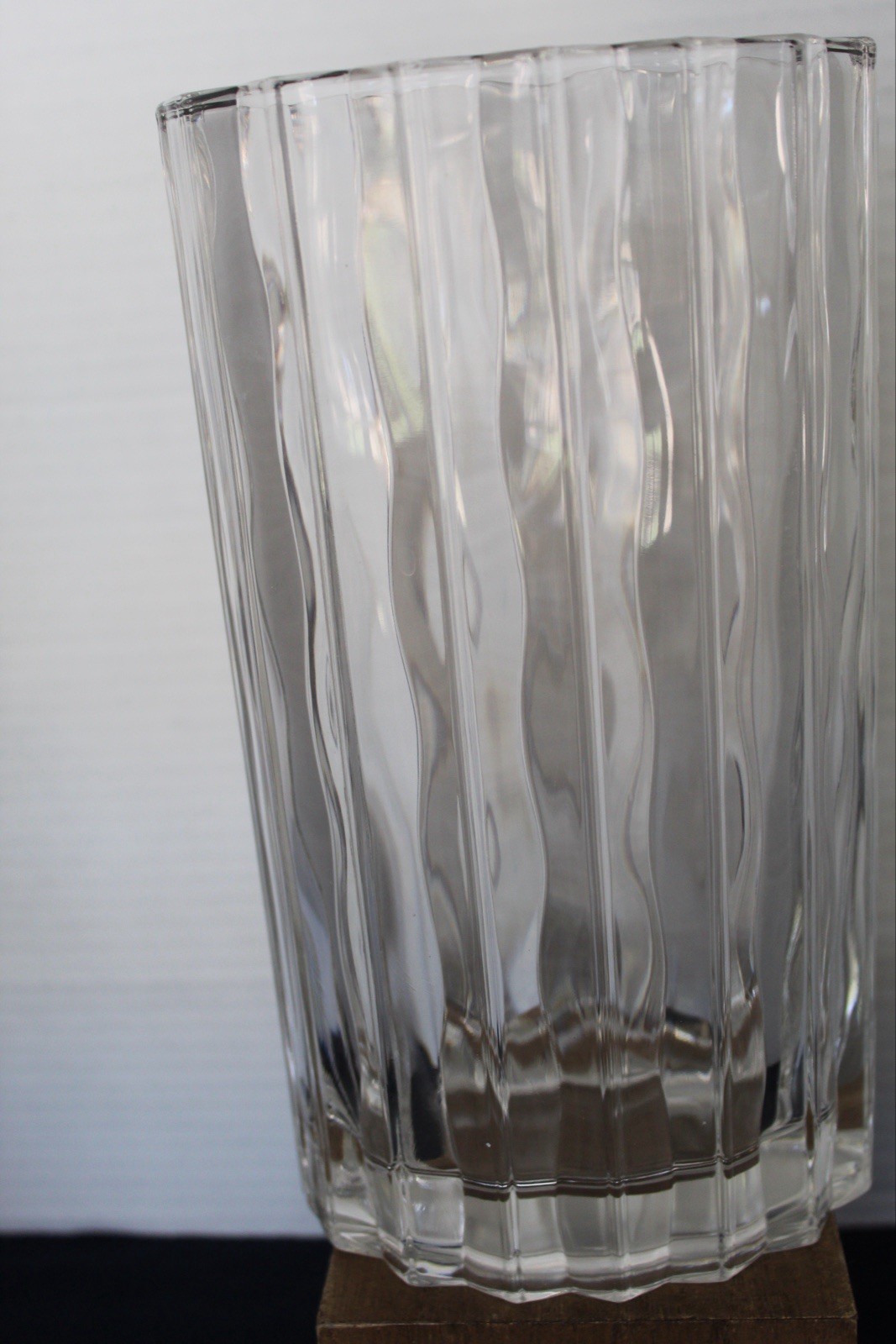 Vintage Crystal oval Wavy Ribbed Ripple vase heavy 8.5 inches Tall