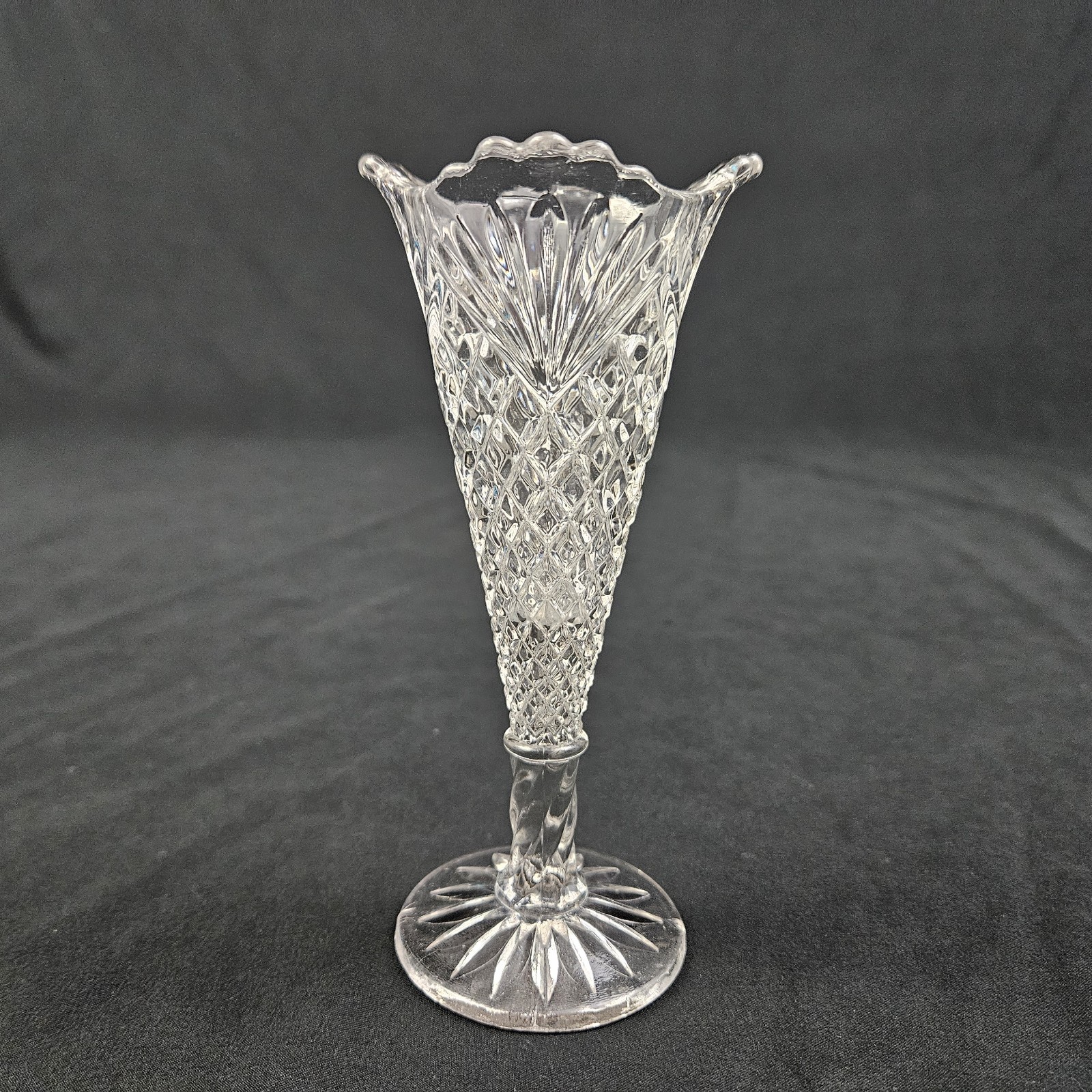 Vintage Bud Flower Vase Glass Pineapple Fan Holbrook Propagator US Glass Co