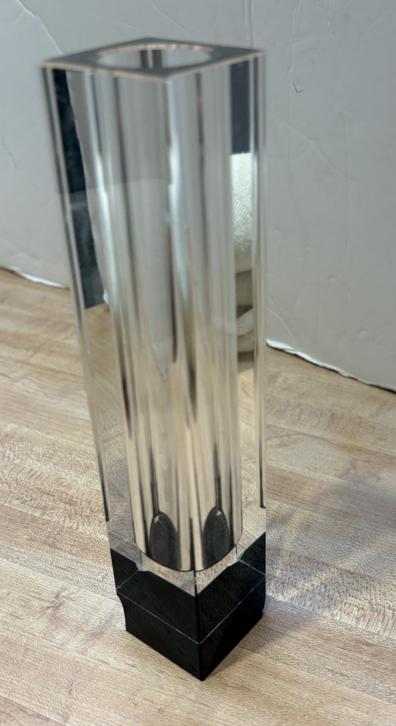 REED & BARTON LEAD CRYSTAL ELAN BUD VASE clear Black Button 8” X 1-3/4” Chips 2