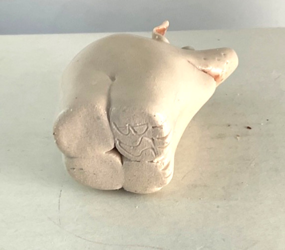 Art Pottery Small Pig Figurine Pink Glaze 1,5” Tall Signed