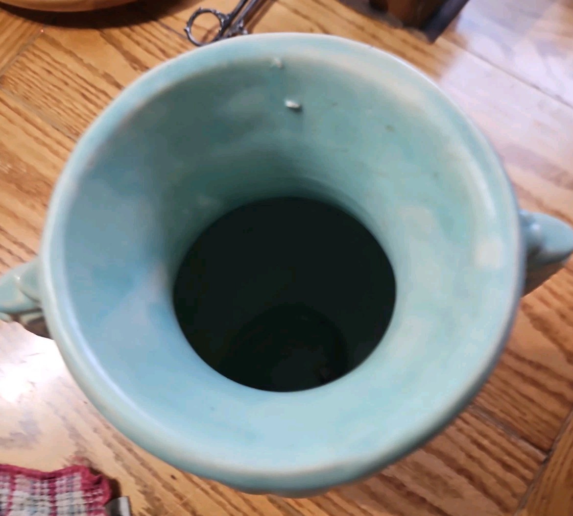 Vintage McCoy – Two Handle Vase – Matte Robins Egg Blue – 12″ tall – Great Cond.