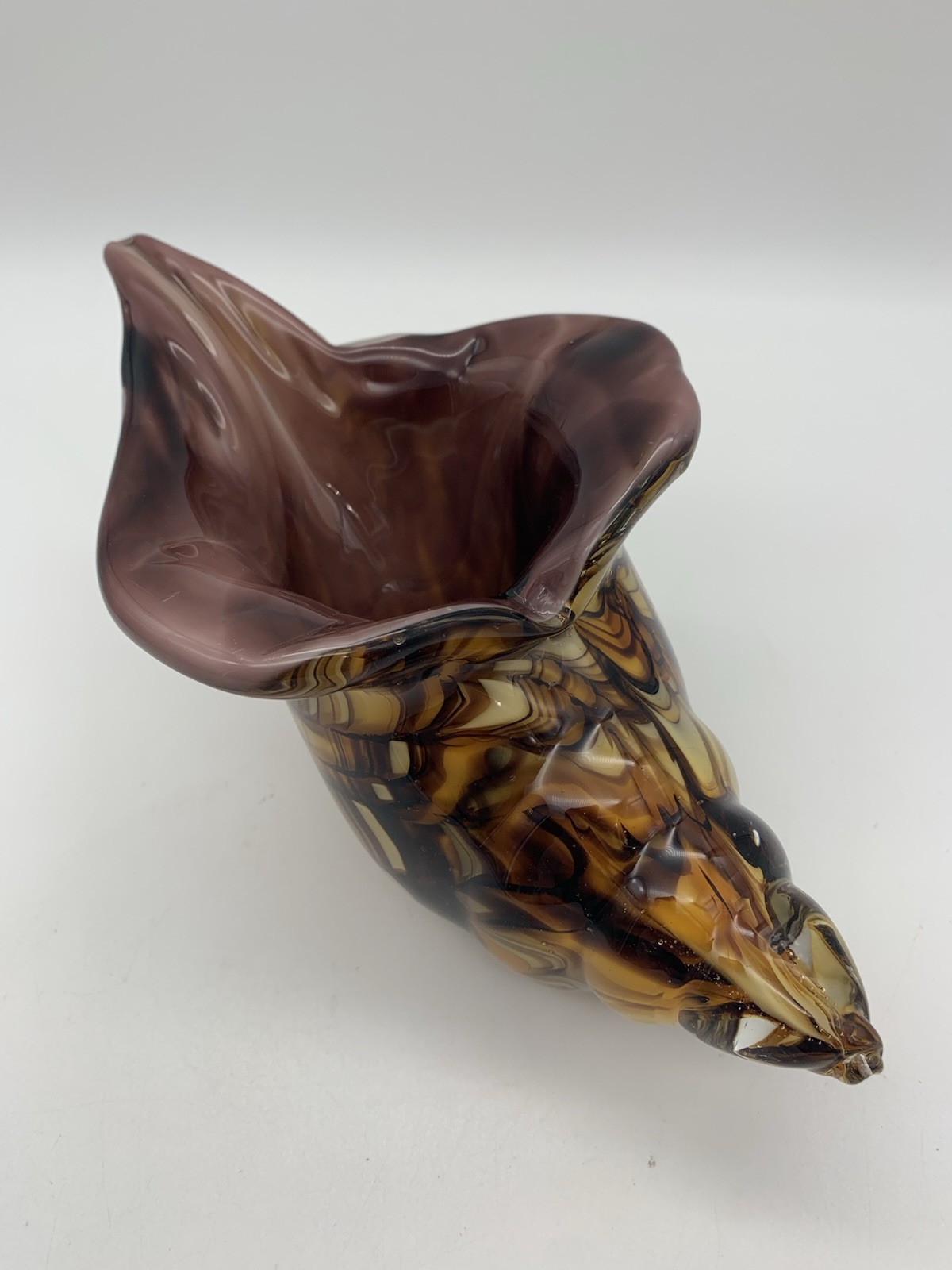 Blown Glass Conch Shell, Tiger Striped Sea Shell Blown Glass Sculpture