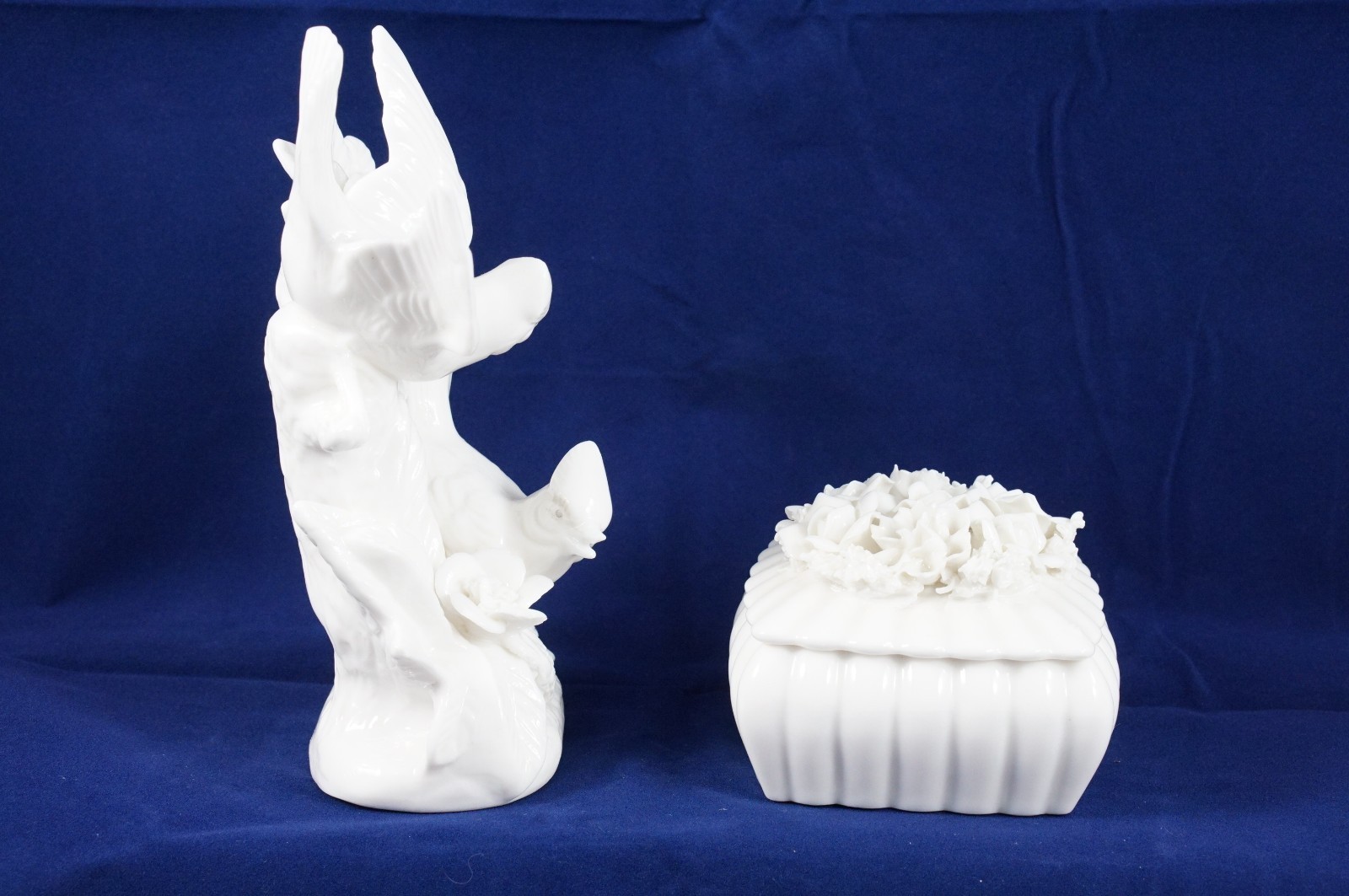 Vtg White Porcelain IRICE & Ardalt Japan Cardinals Figurine & Flower Lidded Box