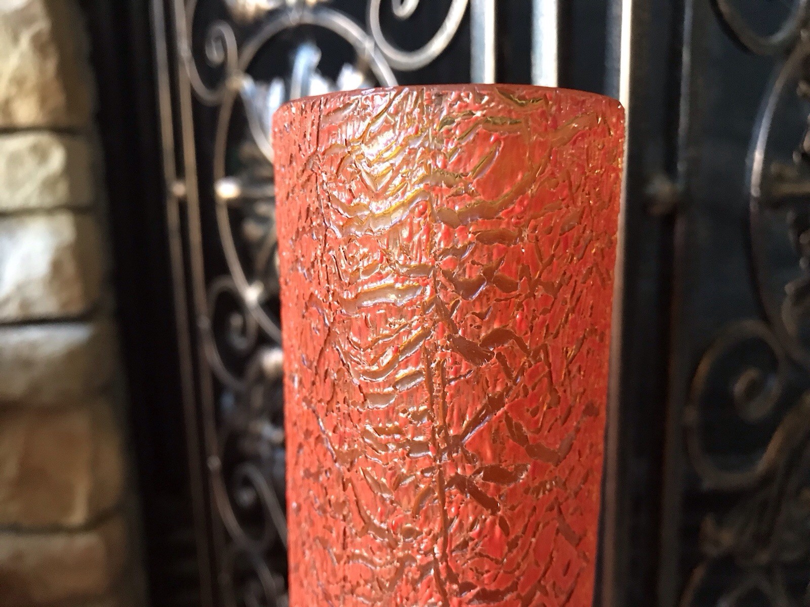 Vintage Orange Glass Vase Large Heavy Rare Amber And Red Textured Crackle Finish