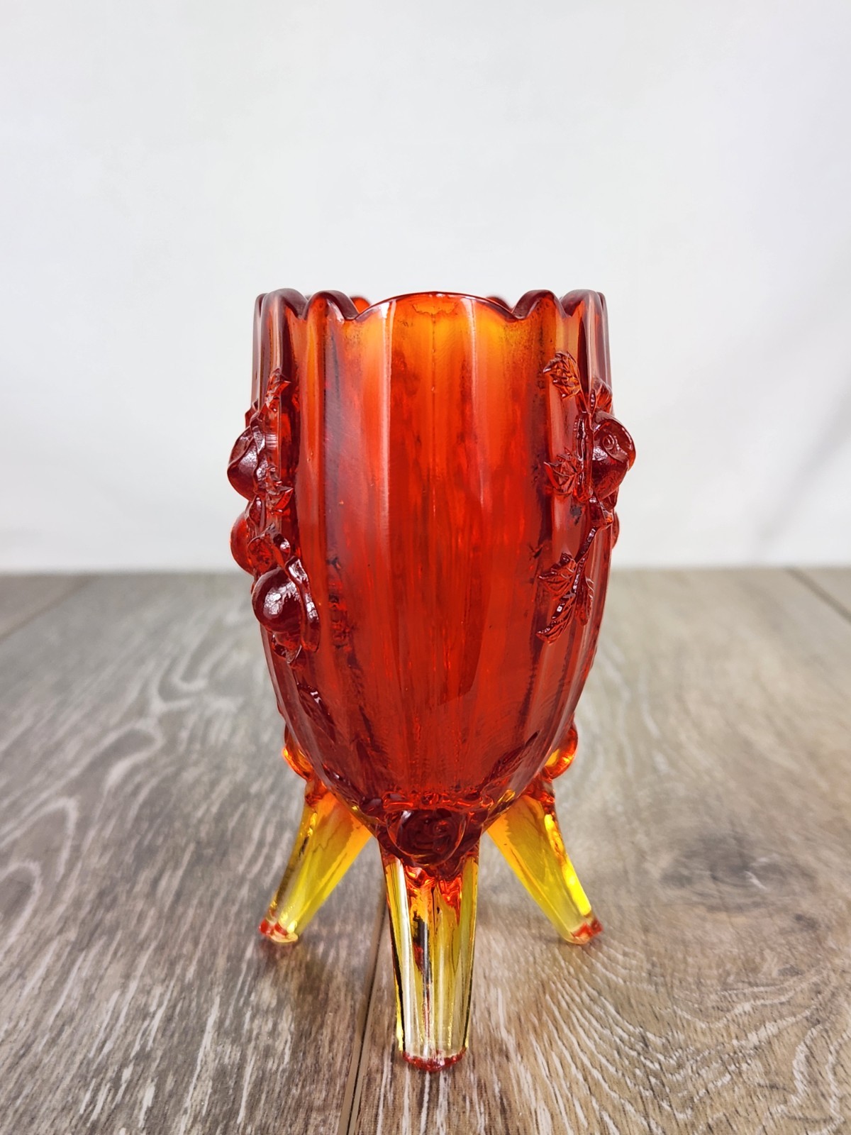 Fenton Amberina Glass Cabbage Rose Footed Planter Dish – GLOWS!