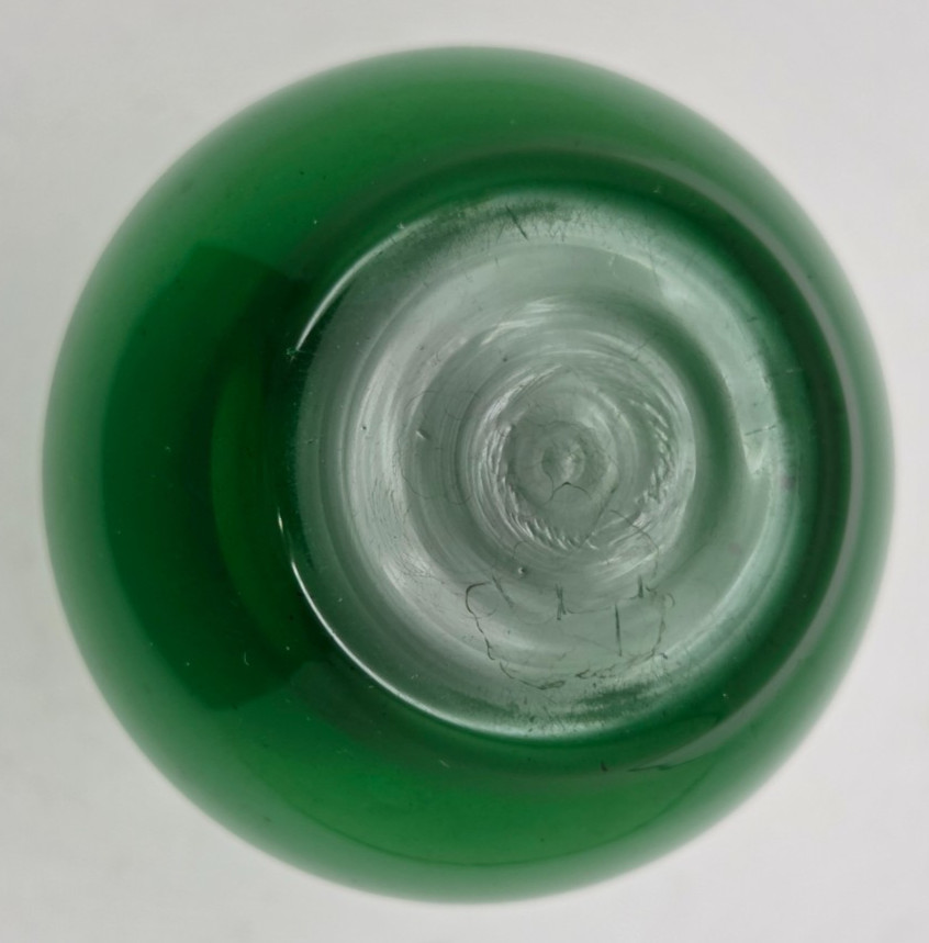 Vintage MCM Green Glass Round Bottom Fluted Mouth Bud Vase 3.5″ Tall