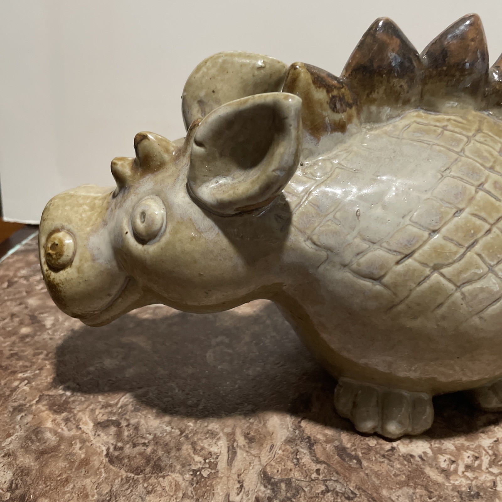 Glazed Ceramic Pottery Dinosaur – STEGOSAURUS 12 Inches Long