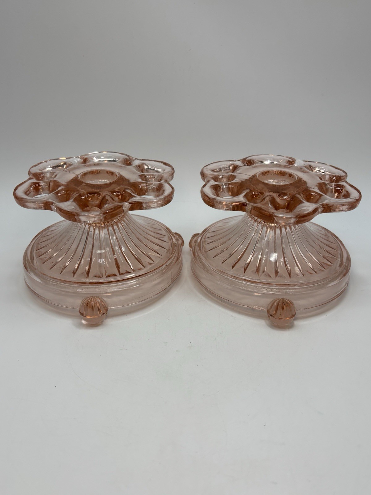 Vtg Anchor Hocking Pink Depression Glass Candlestick Old Colony/ Lace Edge ‘30’s