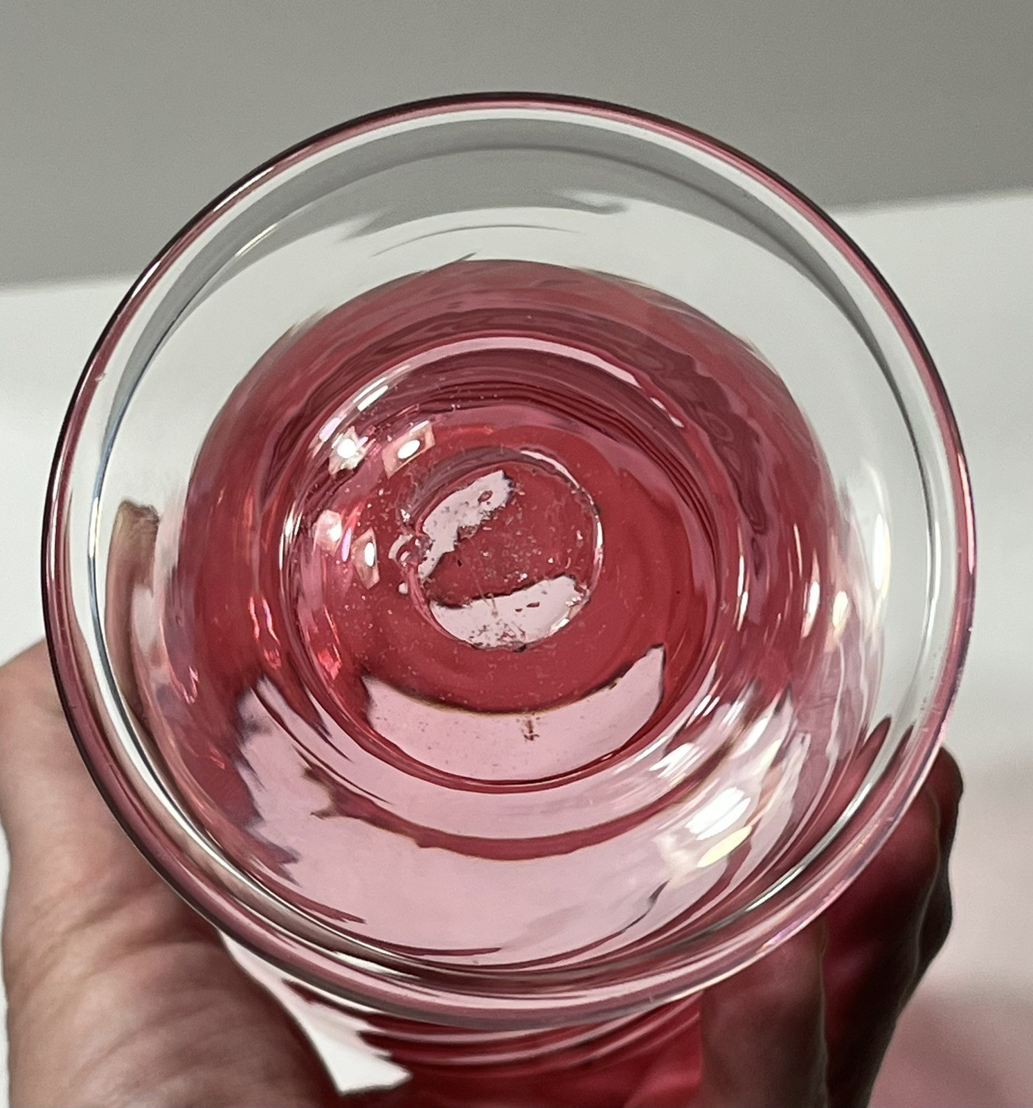 Steuben Art Glass Gold Ruby 7 3/4” Swirl Vase with Clear Foot Signed