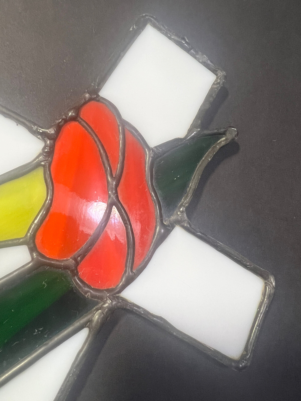 Stain Glass Hanging Cross And Flower Multi Color Bin 99