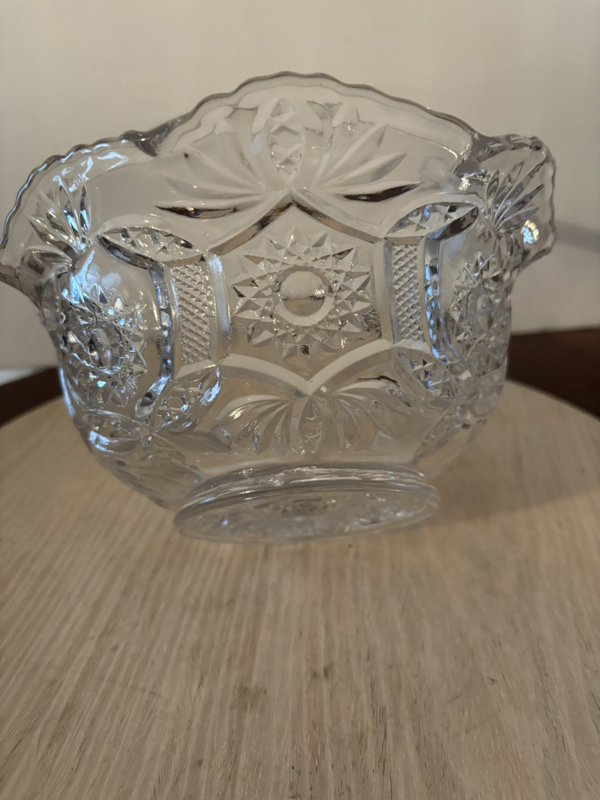 Vintage Glass Handle Basket With Scalloped Edges And Star Burst Design