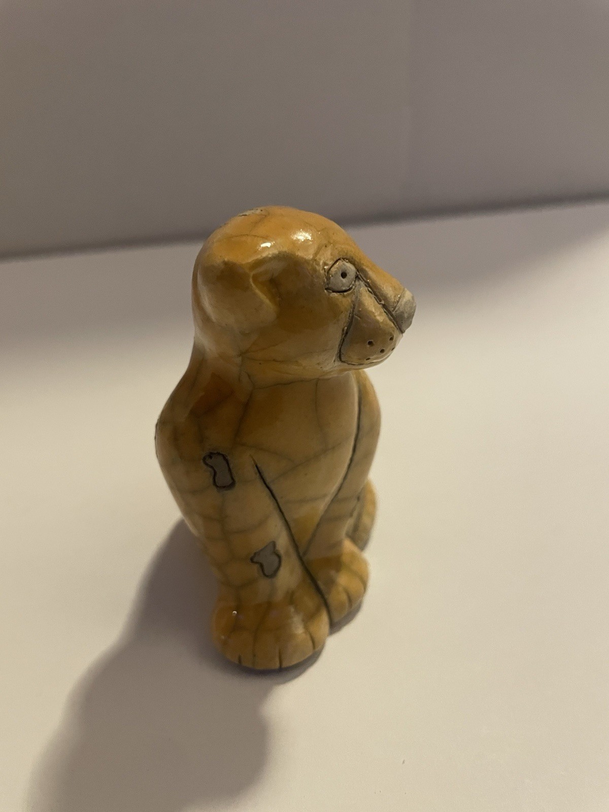 Disney Resorts Raku Pottery Yellow Cheetah 3 1/4” Hand Made South Africa Signed