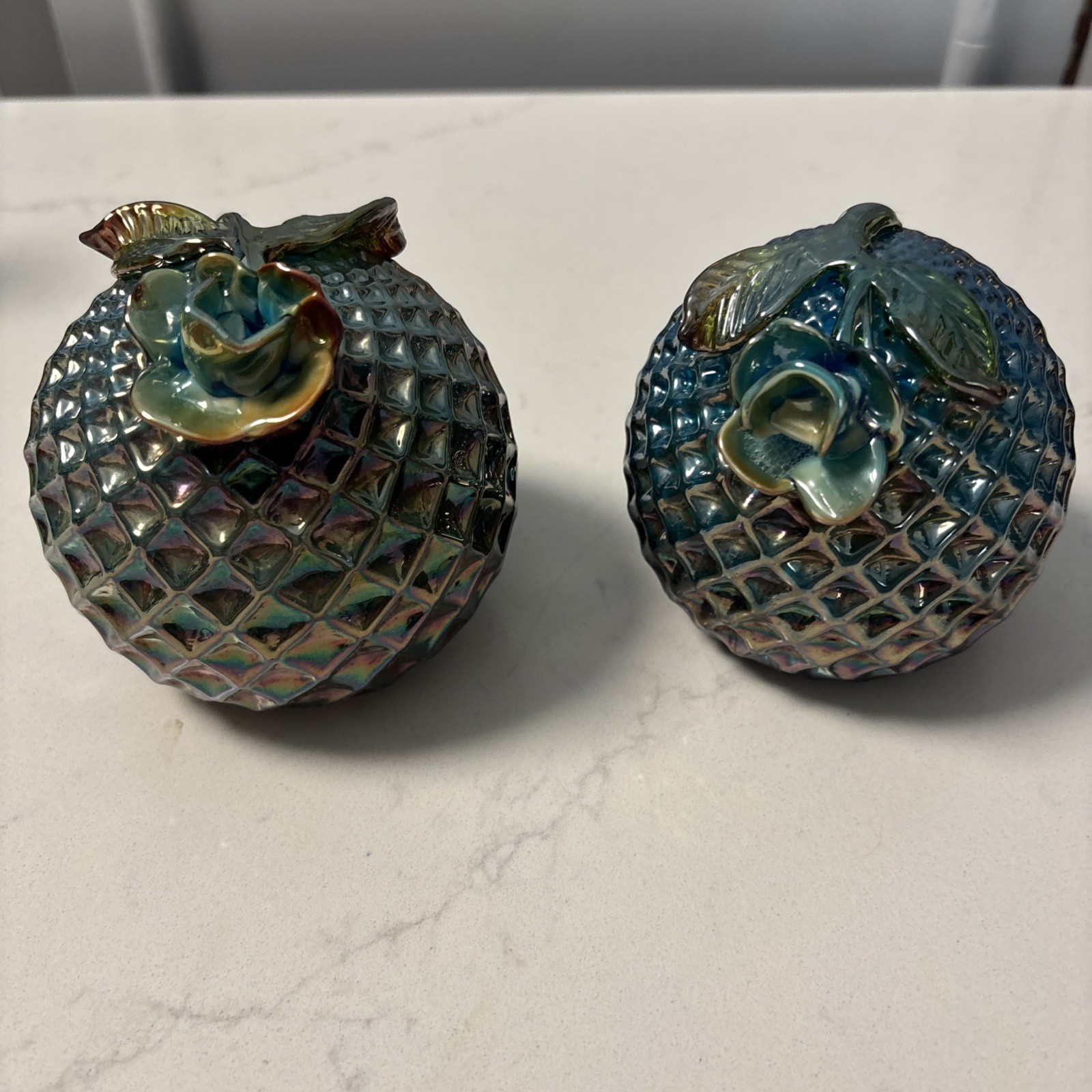 Vintage Gibson Studio Carnival Art Glass Blue Iridescent Strawberry Paperweight