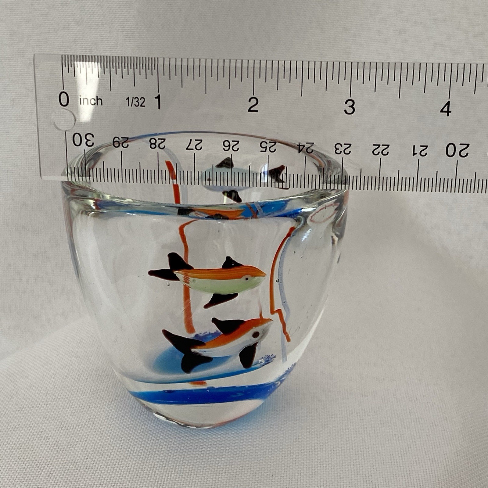 Murano Style Glass Art Multi-colored Fish Hot Sculpted Bowl Cup Paperweight – 3″