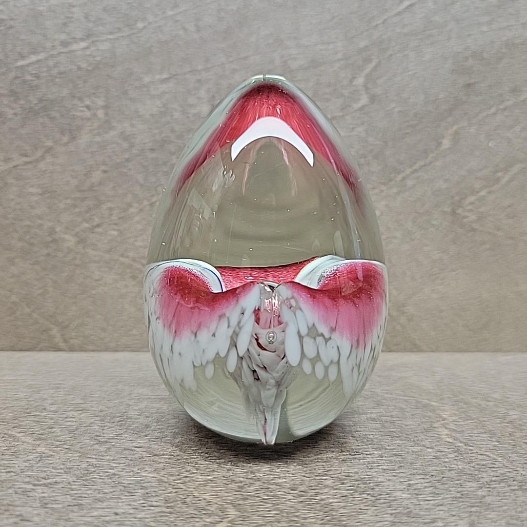 Glass Egg Paperweight – Pink and White Flower – Paper Weight Figure Decorative