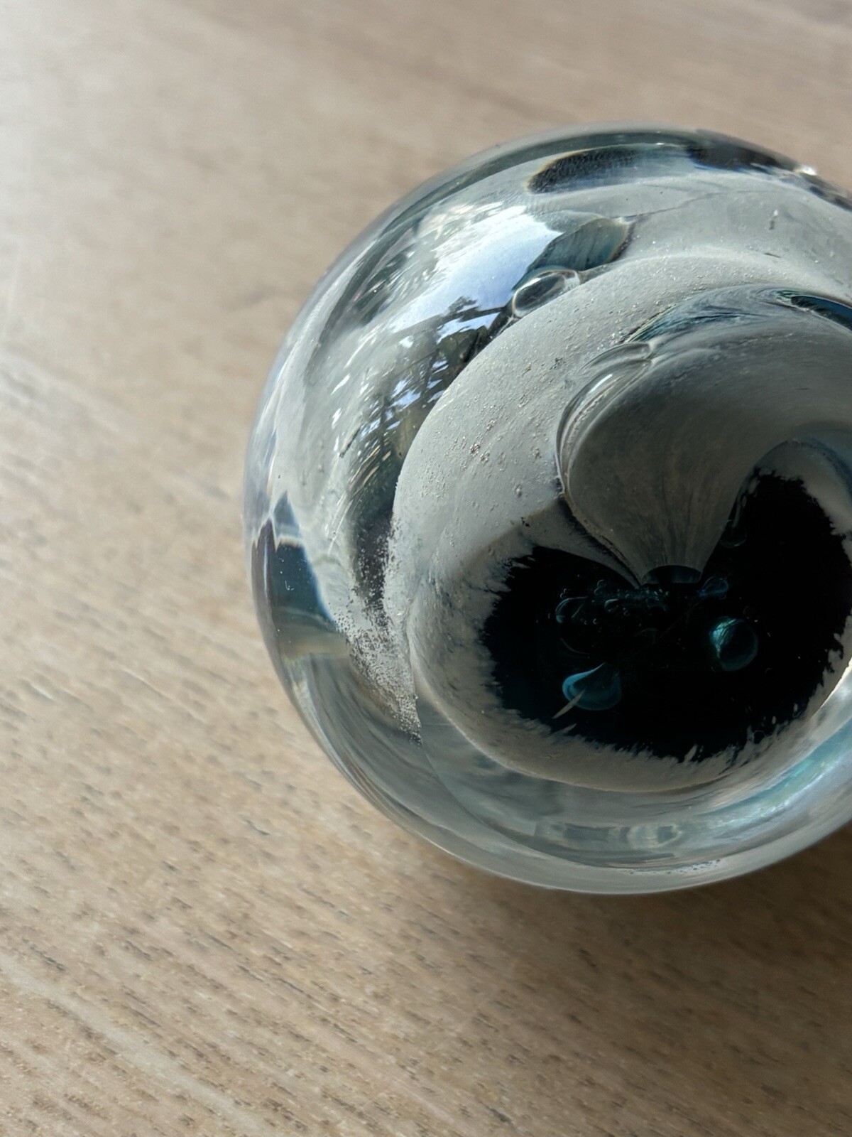 Vintage Rare Design Glass Blue Sphere Art Paperweight ~2.75 Inches