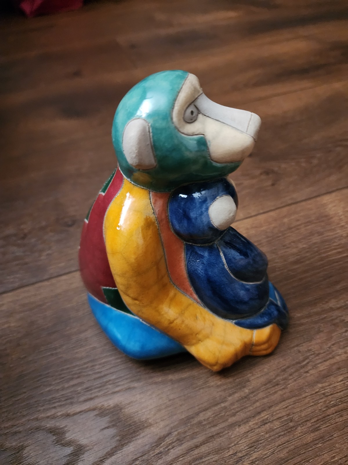 Raku Pottery Set South African Sculptures Monkey & Baby, Hippo Toucan Larger Set