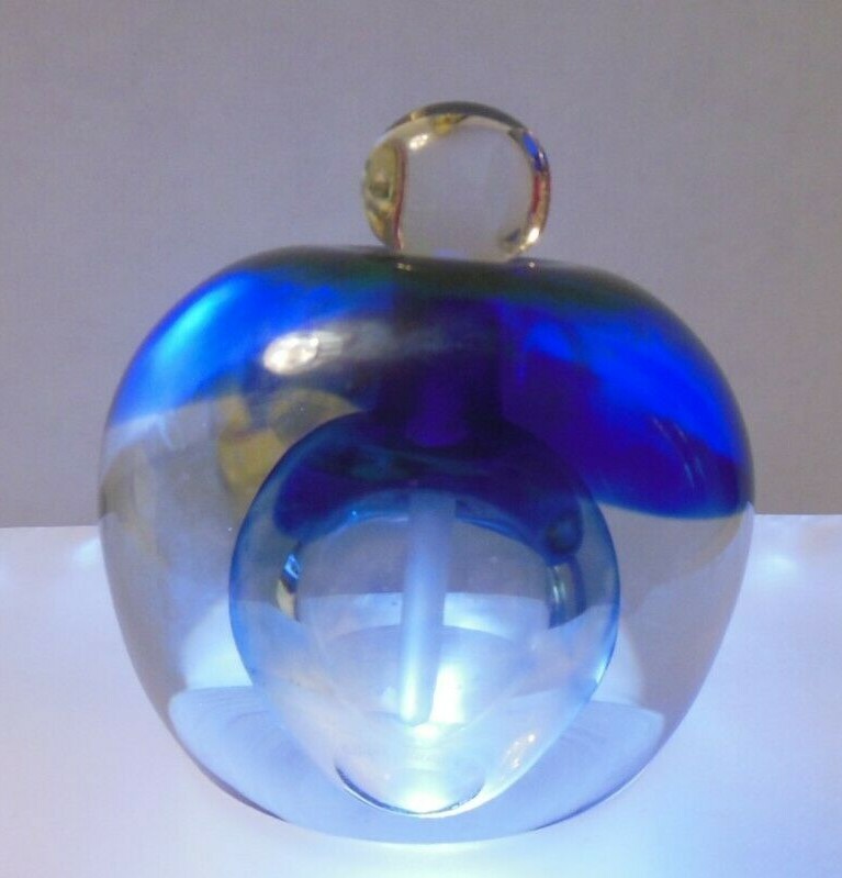 ZELLIQUE ART GLASS PERFUME BOTTLE PAPERWEIGHT Joseph Morel,1983 SIGN COBALT BLUE
