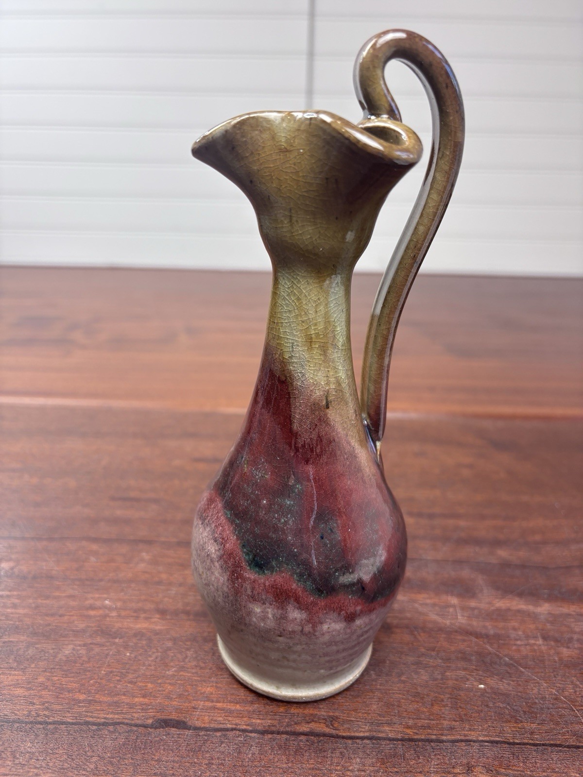 Pottery Pitcher Vase Signed 8”