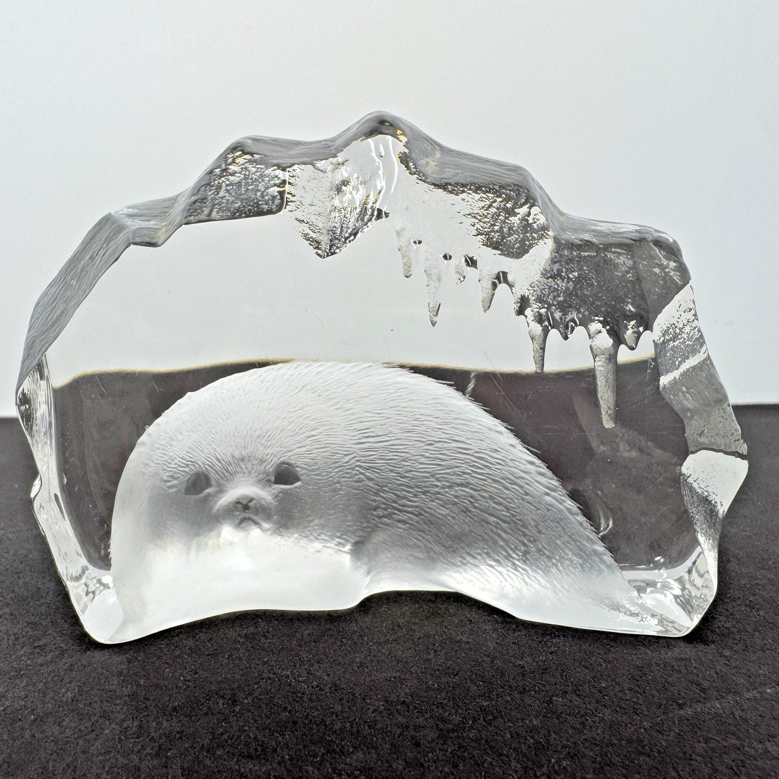 Lot/2 Signed Crystal Paperweight Sculptures Mats Jonasson Seal Nybro Wolf Sweden