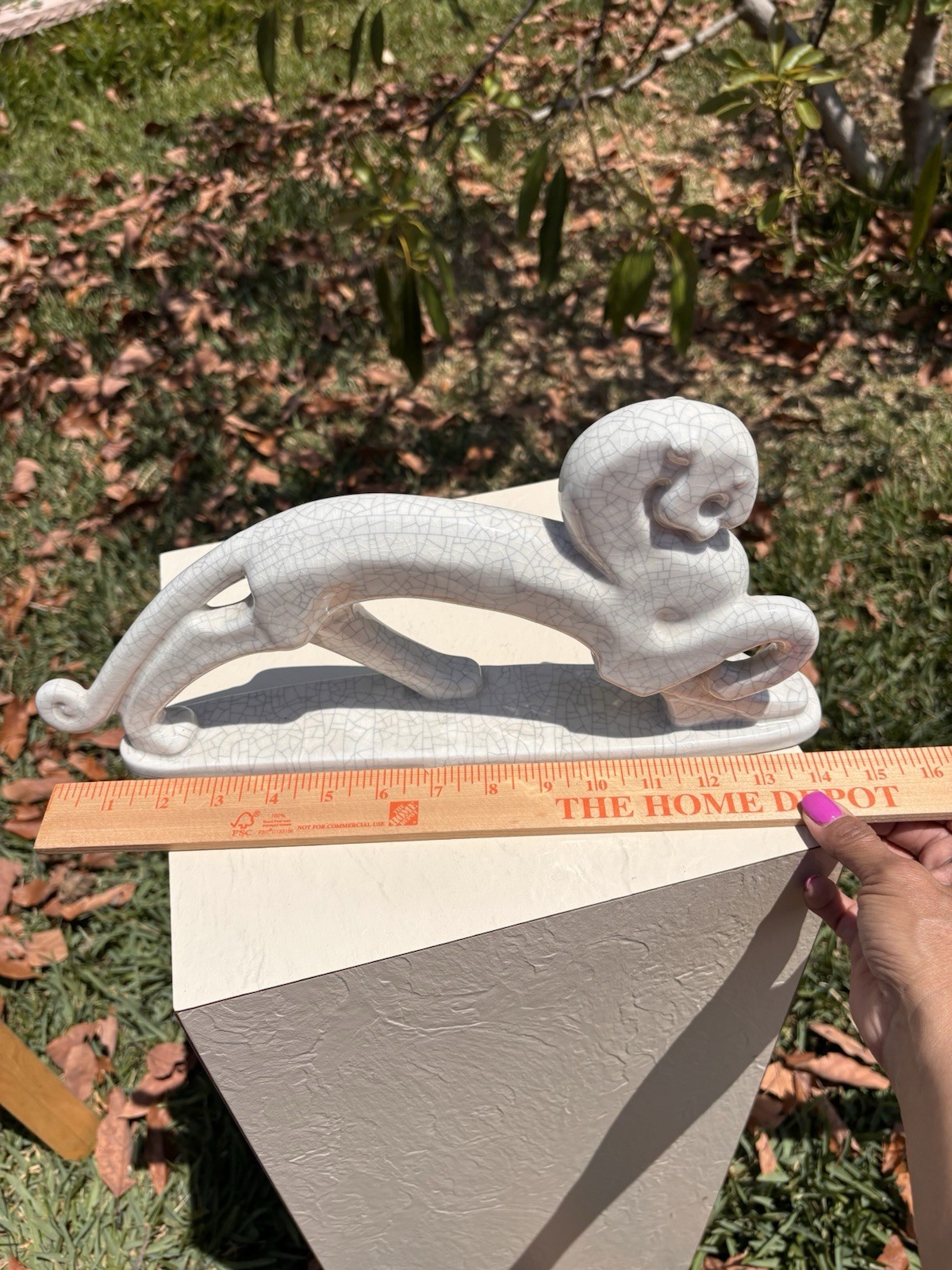Art Deco Crackle Glaze Crouching 14” Feline/panther unmarked