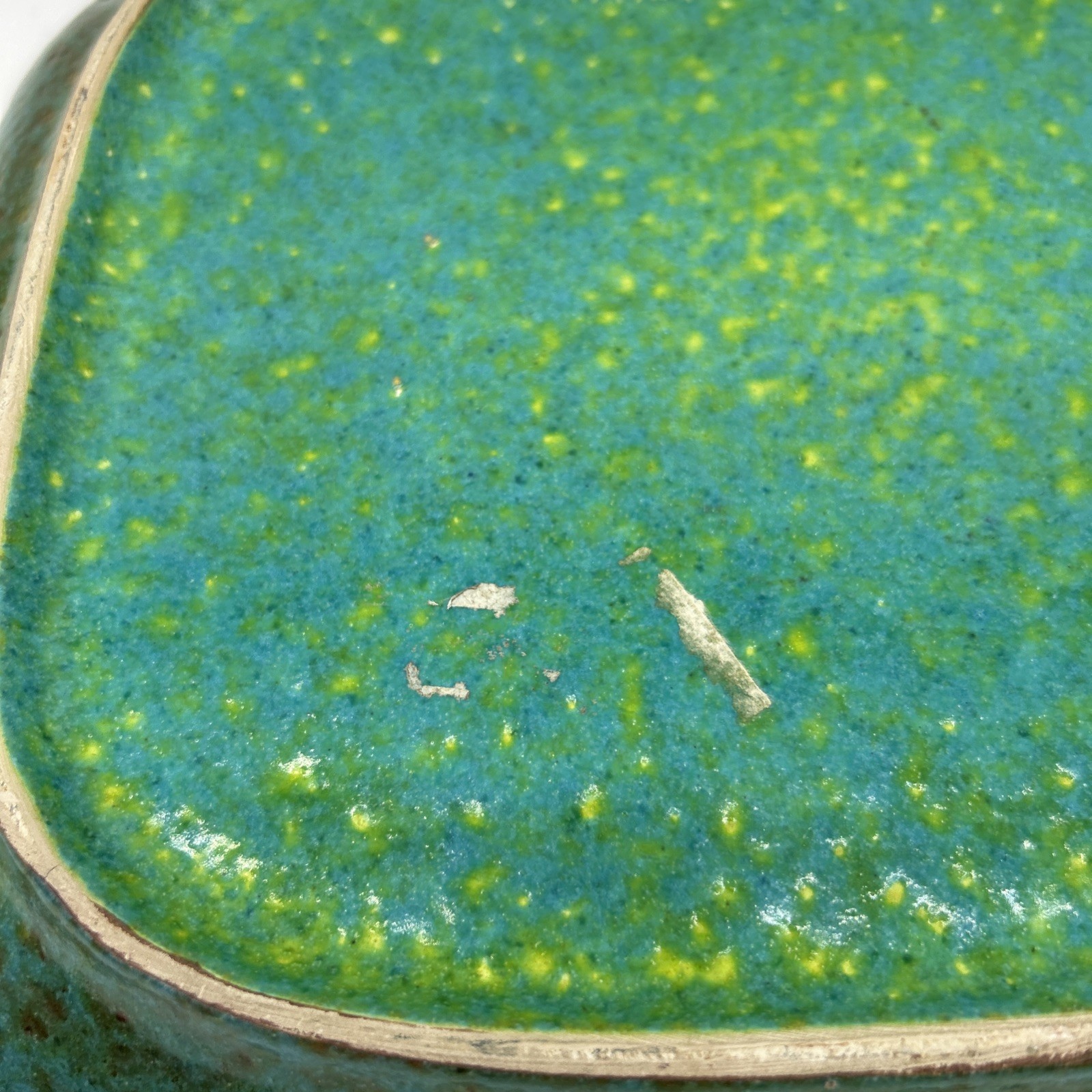 Large VTG Ceramic Italy Teal Blue Green Candy Dish Ash Tray Lava Glaze 9.75” MCM