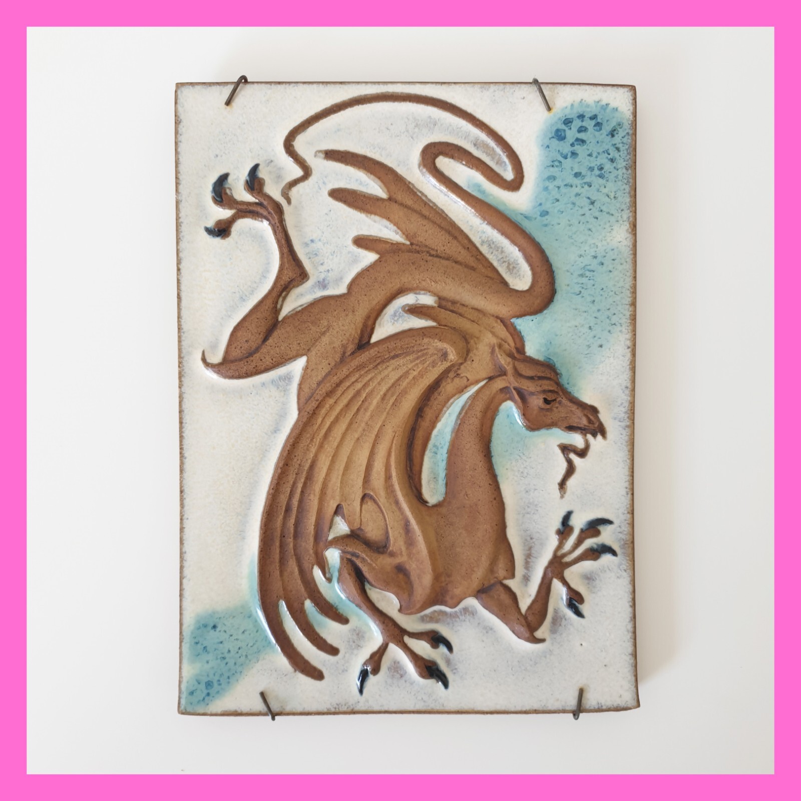 Vintage Elfstone Studio Dragon Wall Tile Plaque Clay Decor Signed Meyer Fantasy