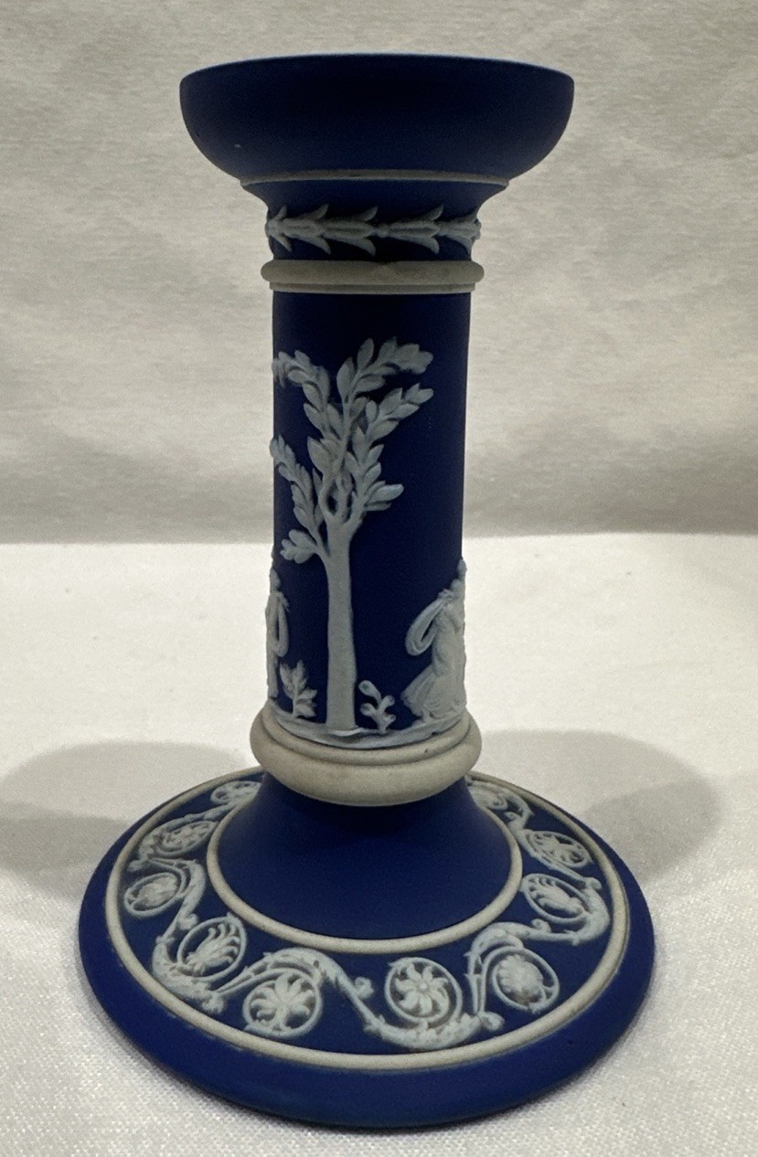 Antique Wedgewood Jasperware 5 Inch Candlestick Cobalt Blue Made in England