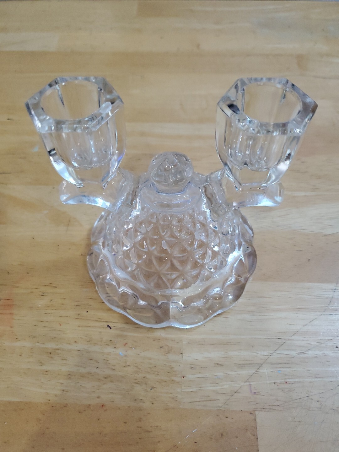 Imperial Candle Holder Clear Crystal Double Cone Base Laced Edge 4.5″