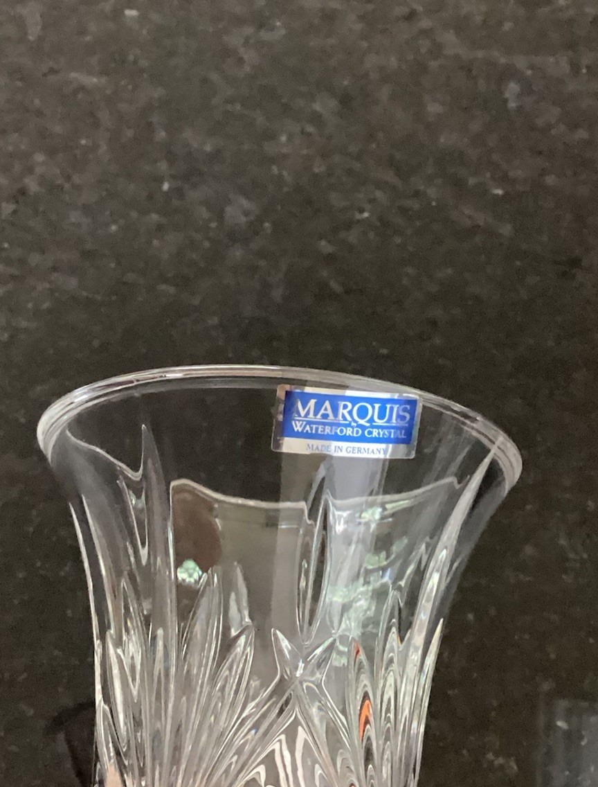 WATERFORD CRYSTAL Marquis Pedestal 6″ Vase Glendale Pattern Clear Mint Condition