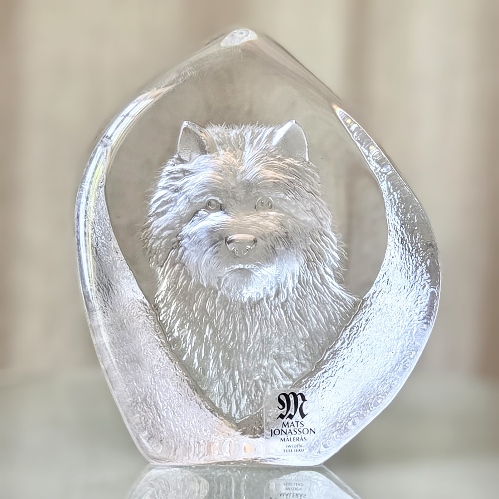 Vintage Mats Jonasson Maleras Crystal Terrier Paperweight Sculpture 3699 Signed