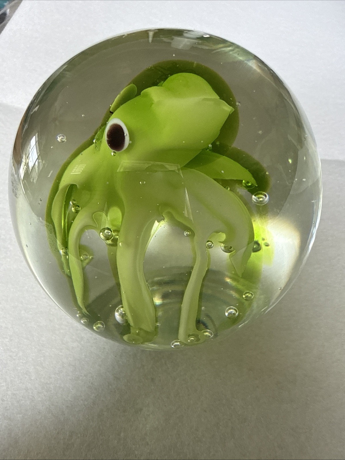 Unique Blown Clear Glass With Green Octopus Paperweight SPI Home. Sea Life. B3